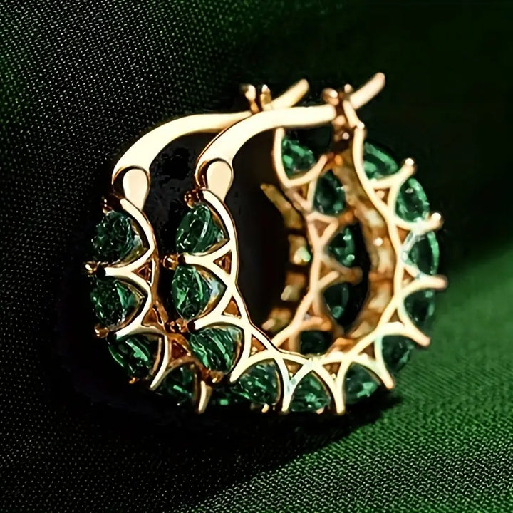 Gold Hoop Earrings Aoife with Emerald