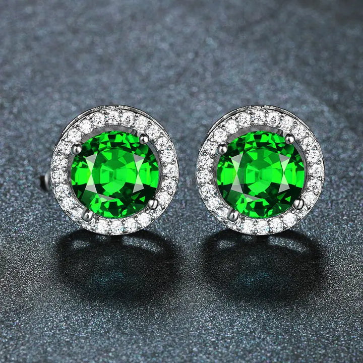 Silver Stud Earrings Dervla with Emerald
