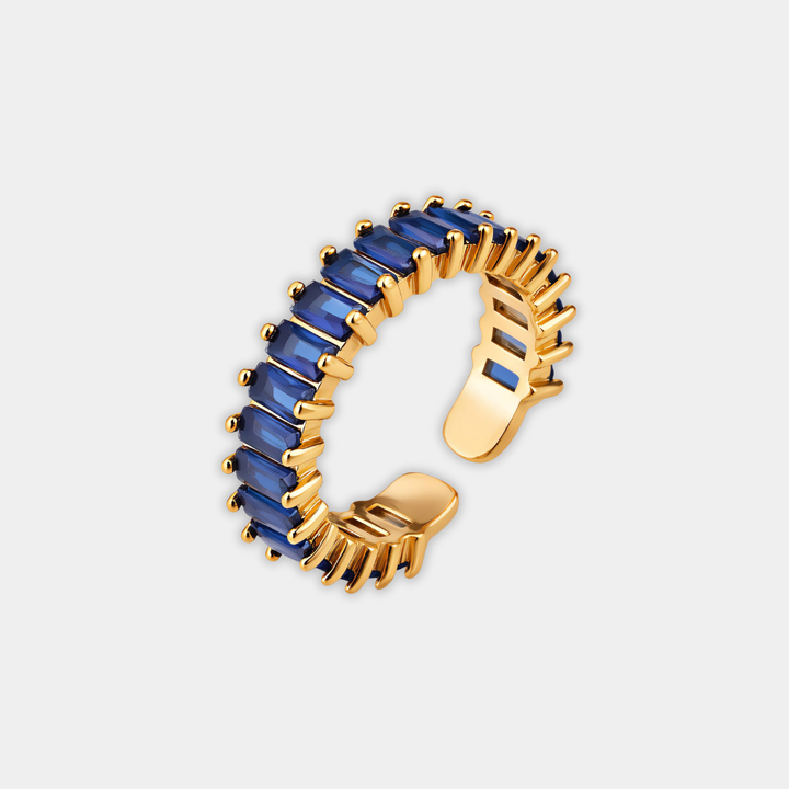 Gold Ring Niamh with Blue Baguette Stones