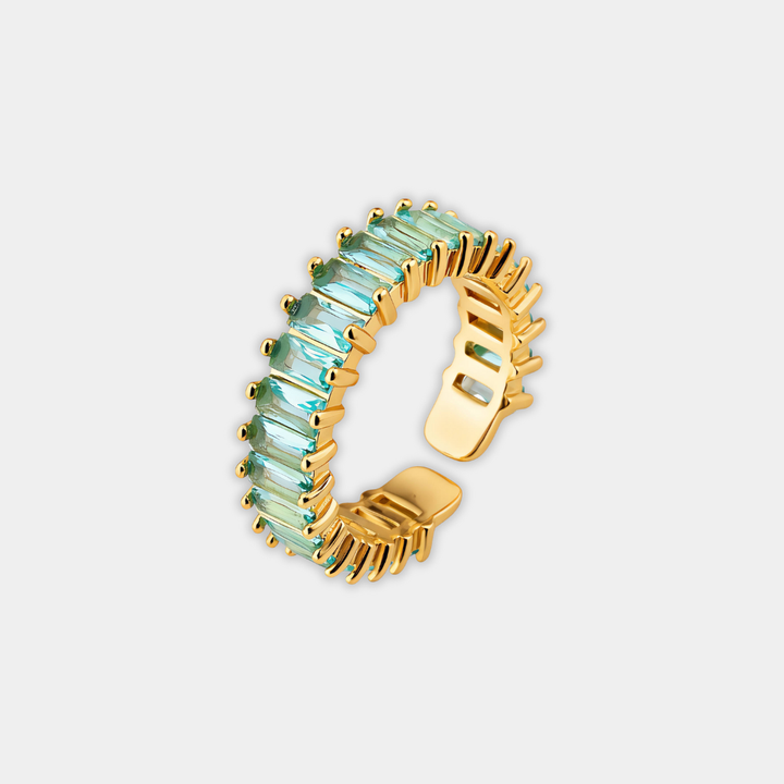 Gold Ring Niamh with Blue Baguette Stones