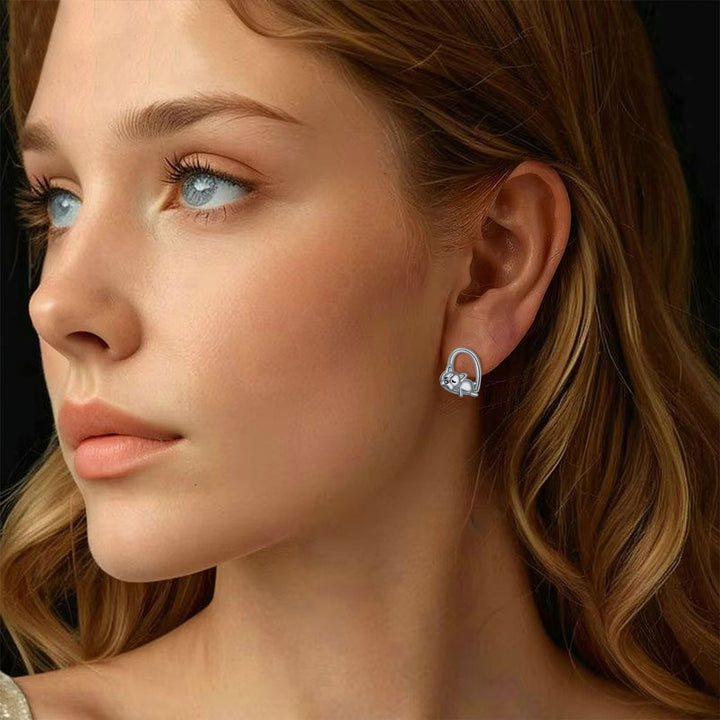 Sterling Silver Huggie Earrings with Sleeping Dog
