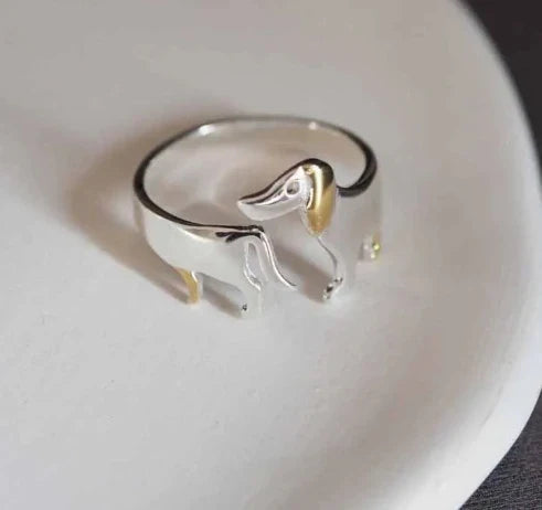 Sterling Silver Adjustable Ring with Dachshund Motif