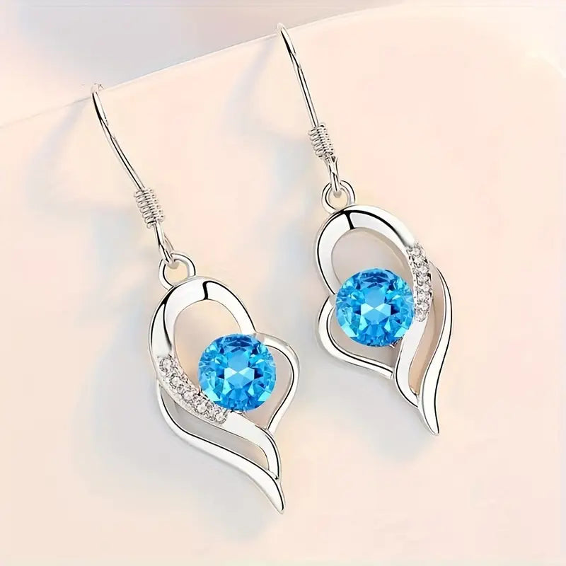 Silver Drop Earrings Eabha with Sapphire Heart