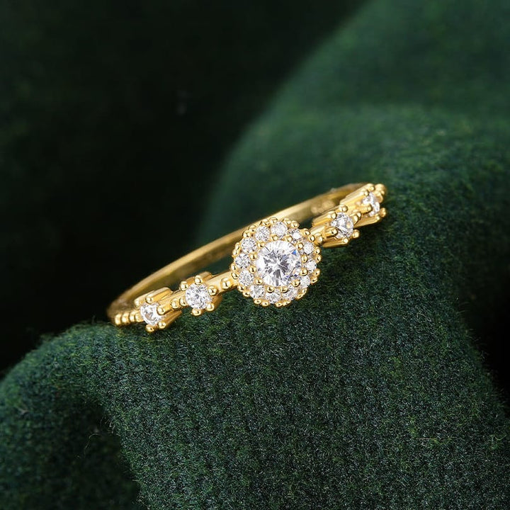 Gold Halo Ring Saoirse with Crystals