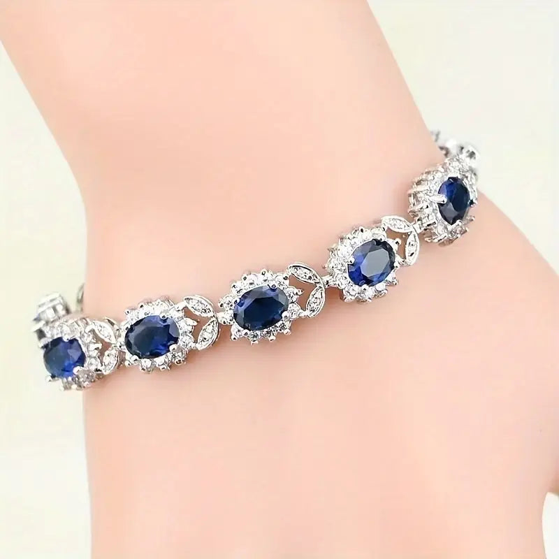 Silver Link Bracelet Aoife with Sapphire Stones