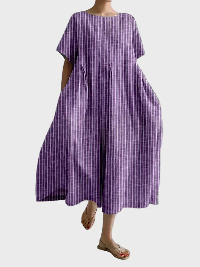 Altrosa Streifen-Leinenkleid