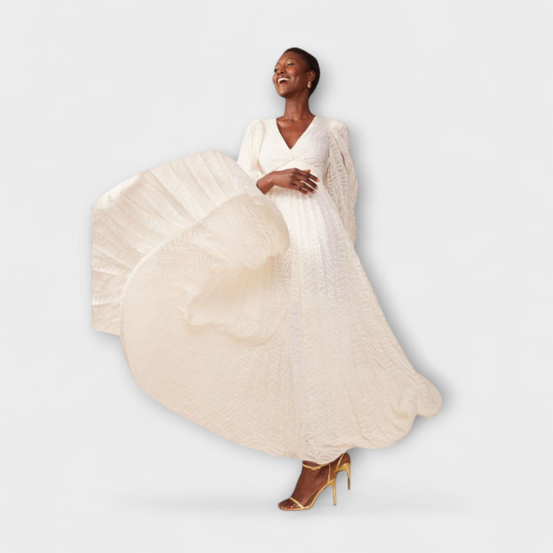 Elsa - Cremefarbenes Maxikleid mit Stickerei