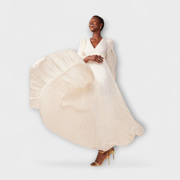 Elsa - Cremefarbenes Maxikleid mit Stickerei