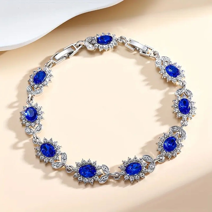 Silver Link Bracelet Aoife with Sapphire Stones
