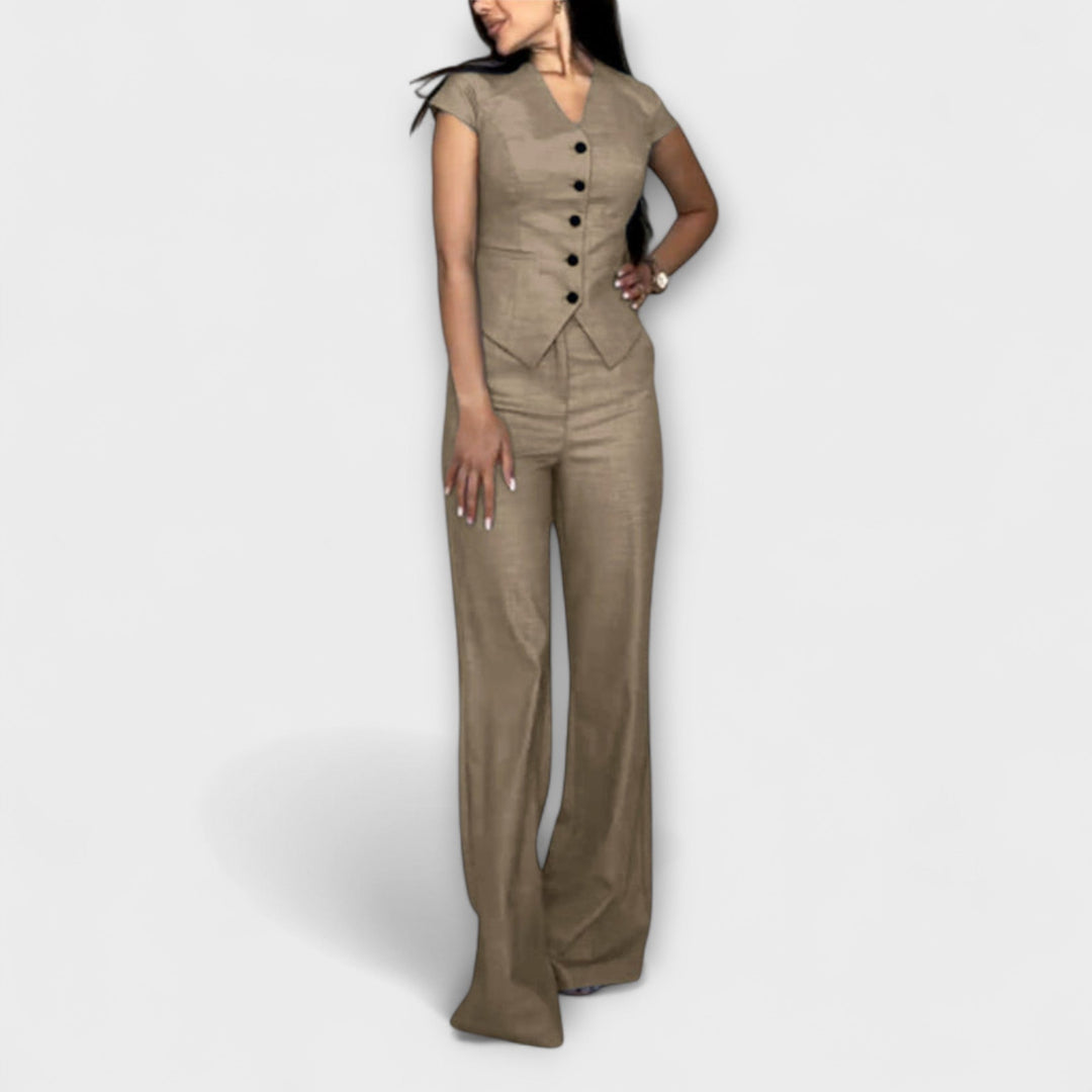 Ivy - Blaues Set mit V-Top und Hose