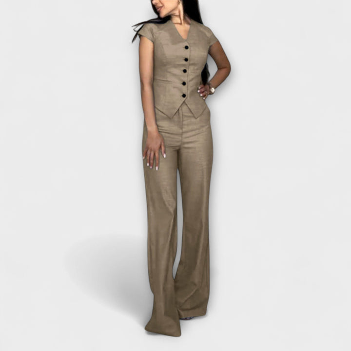 Ivy - Blaues Set mit V-Top und Hose
