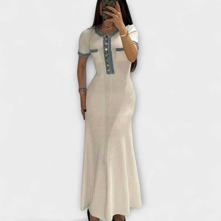 Alecia - Weisses strukturiertes Maxikleid