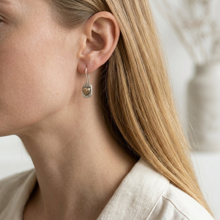 Gold & Silver Drop Earrings Maeve with Heart Motif