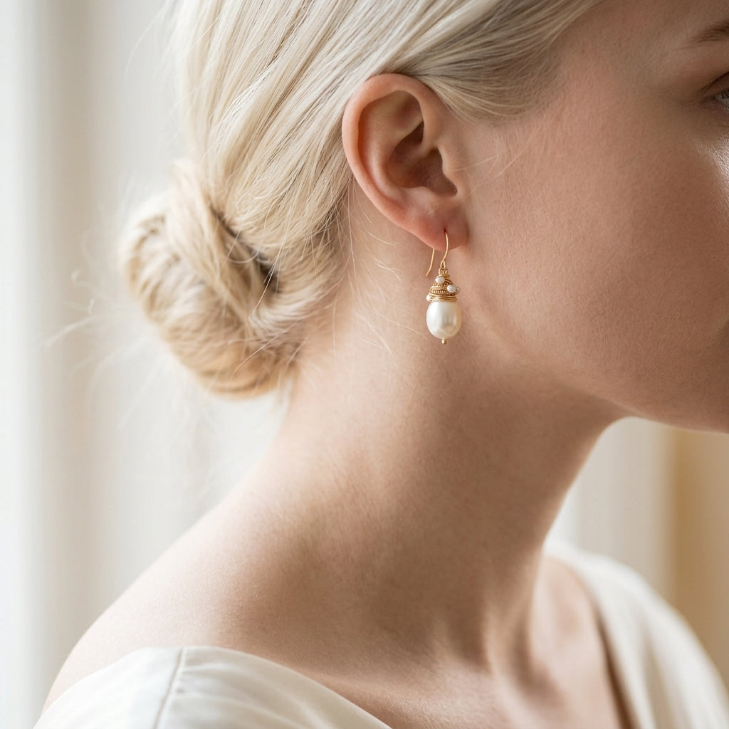 Gold Drop Earrings Aoibh with Pearl