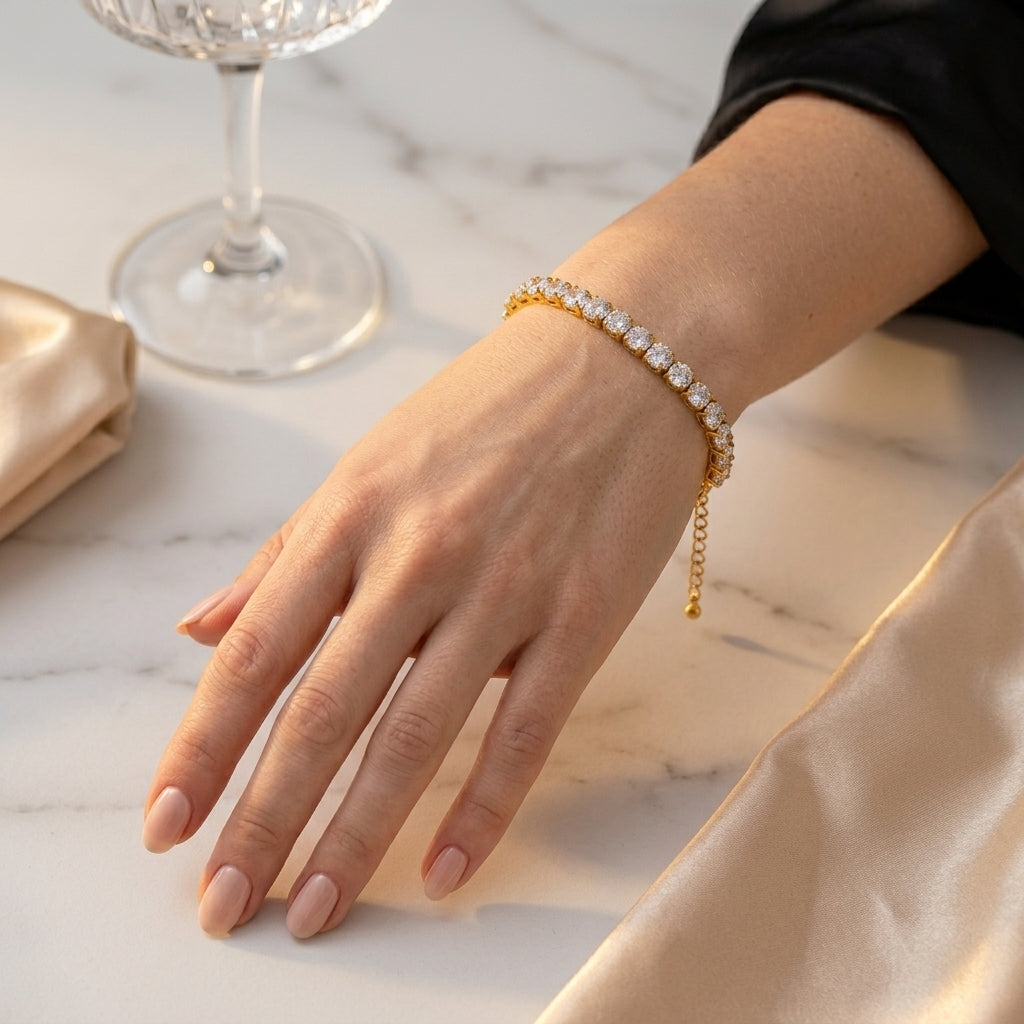 Gold Tennis Bracelet Treasa with Zirconia