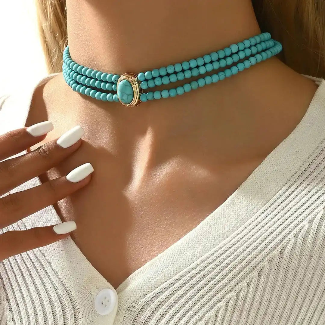 Turquoise Beaded Choker Sadhbh with Gold Centre