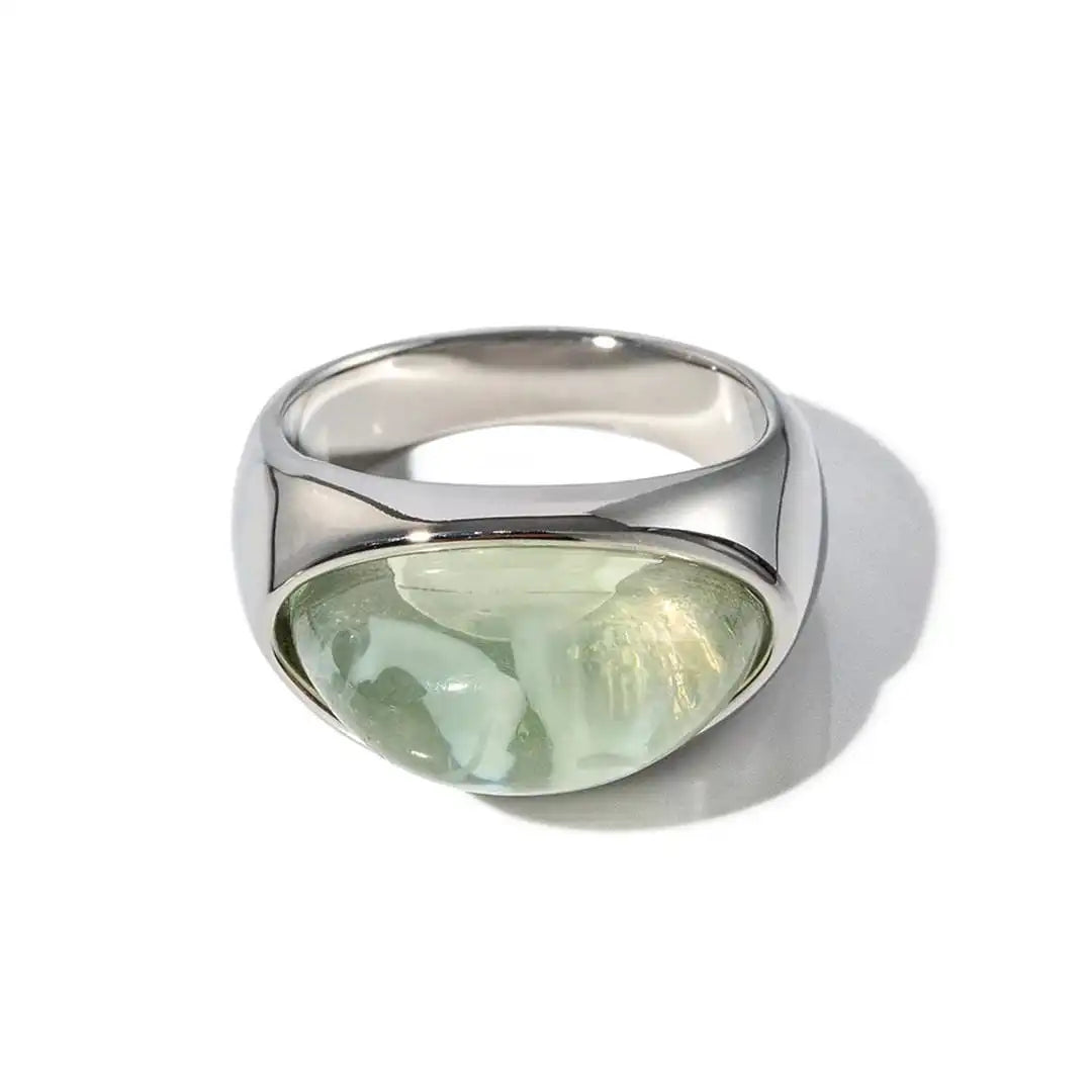 Silver & Gold Ring Muirne with Green Stone