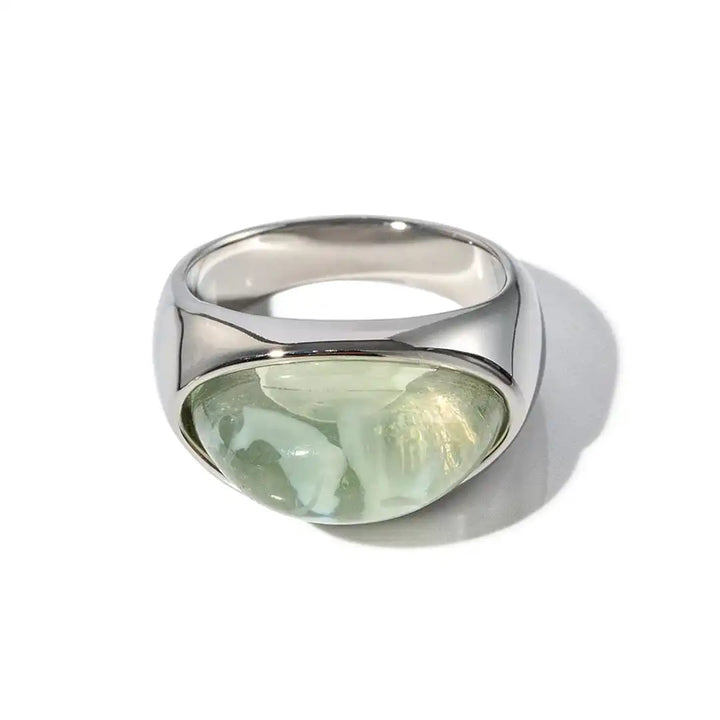 Silver & Gold Ring Muirne with Green Stone