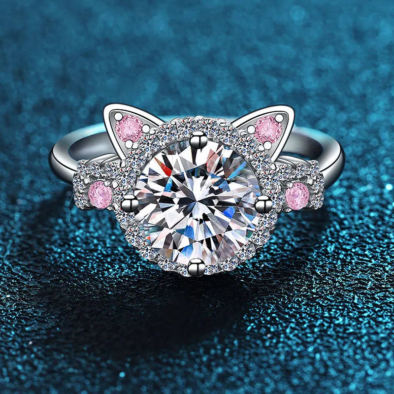 Silver Cat Ring Íde with Cubic Zirconia