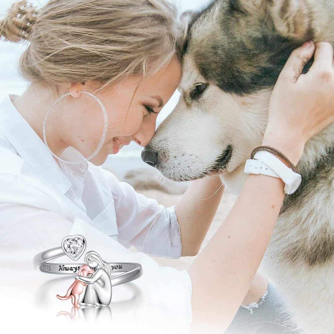 Sterling Silver Adjustable Ring with Woman & Dog Motif