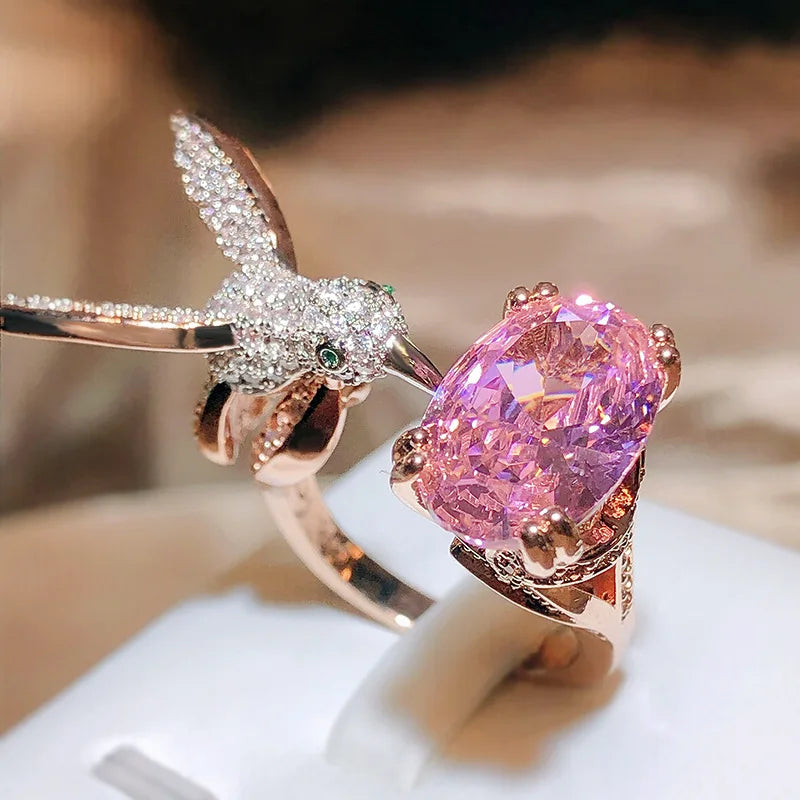 14 Carat Gold-Plated Adjustable Ring with Hummingbird