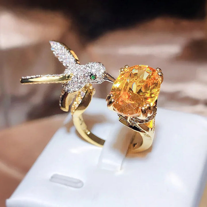 14 Carat Gold-Plated Adjustable Ring with Hummingbird