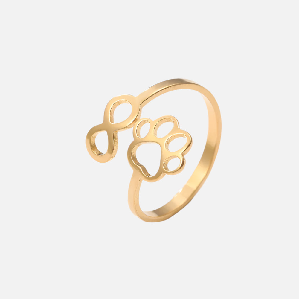 Gold Stainless Steel Ring with Infinity and Paw Print