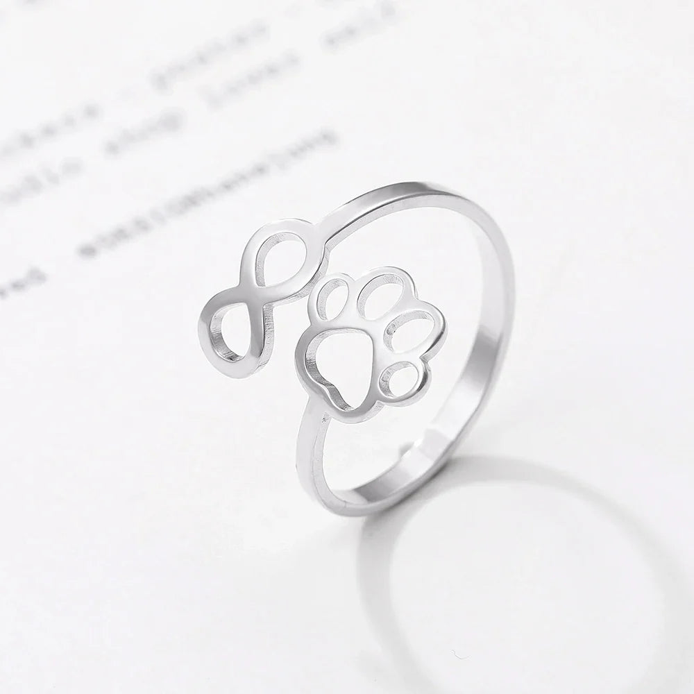 Gold Stainless Steel Ring with Infinity and Paw Print