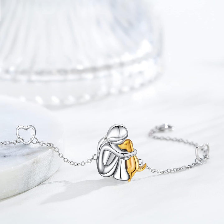 Gold & Silver Chain Bracelet Bríd with Person and Dog