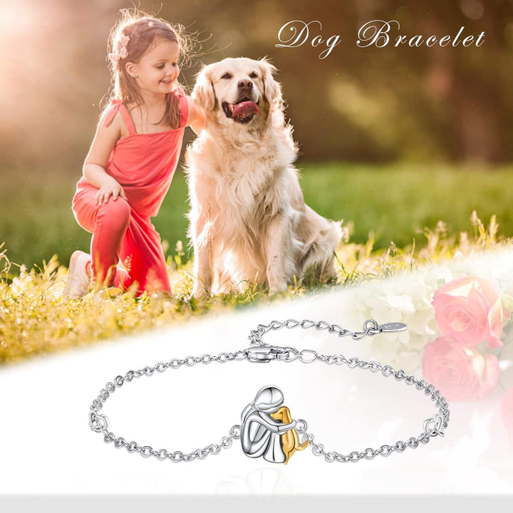 Gold & Silver Chain Bracelet Bríd with Person and Dog