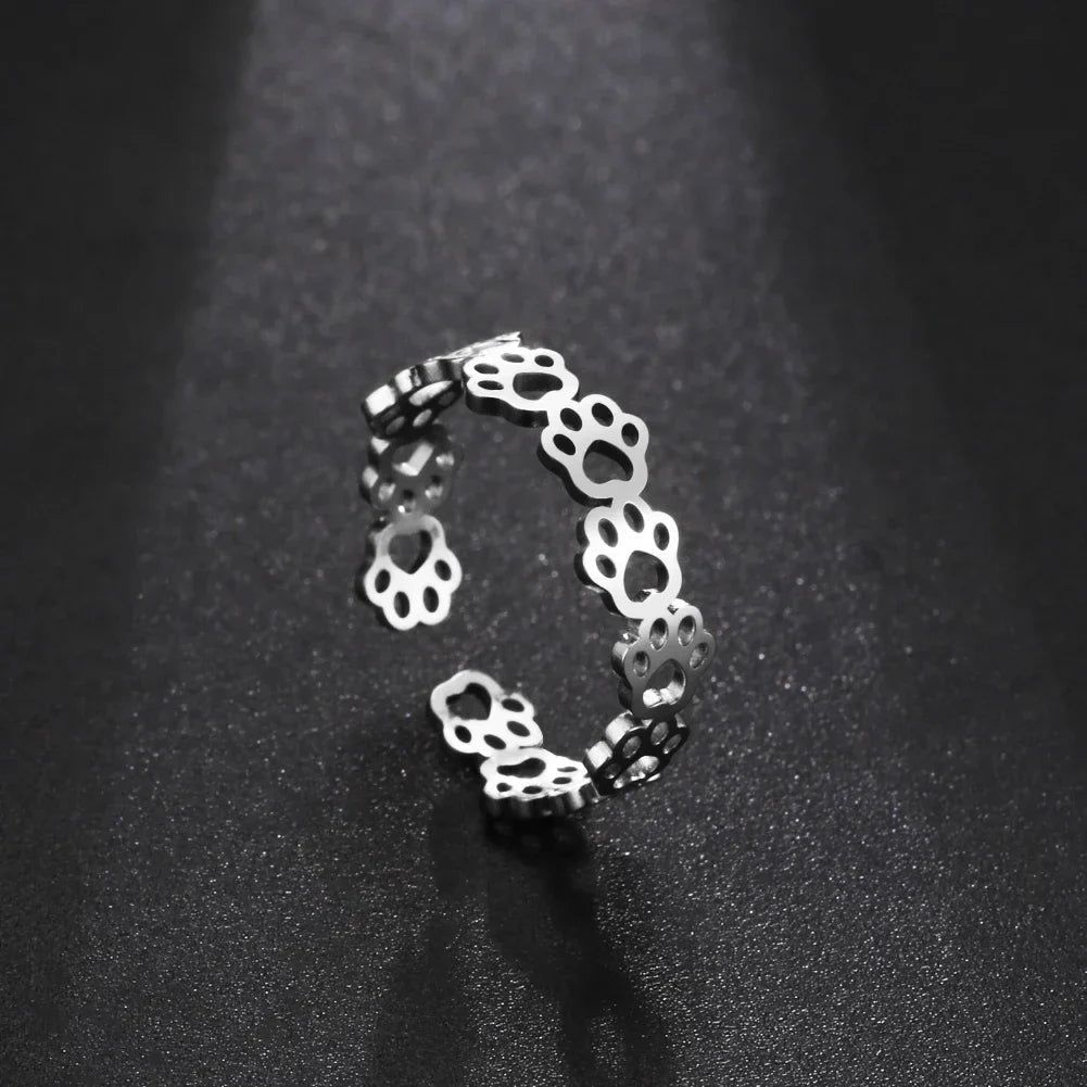 Gold Adjustable Ring Cara with Paw Prints