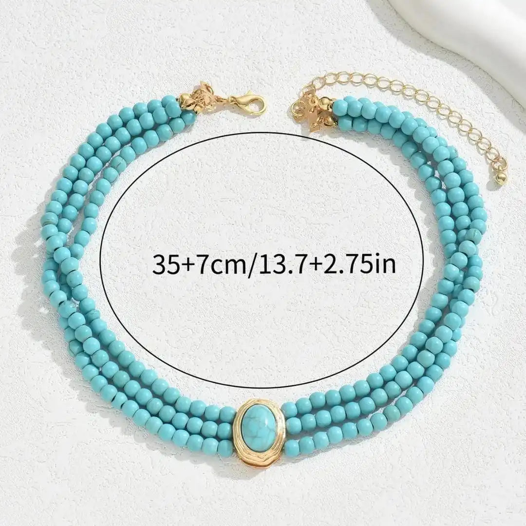 Turquoise Beaded Choker Sadhbh with Gold Centre