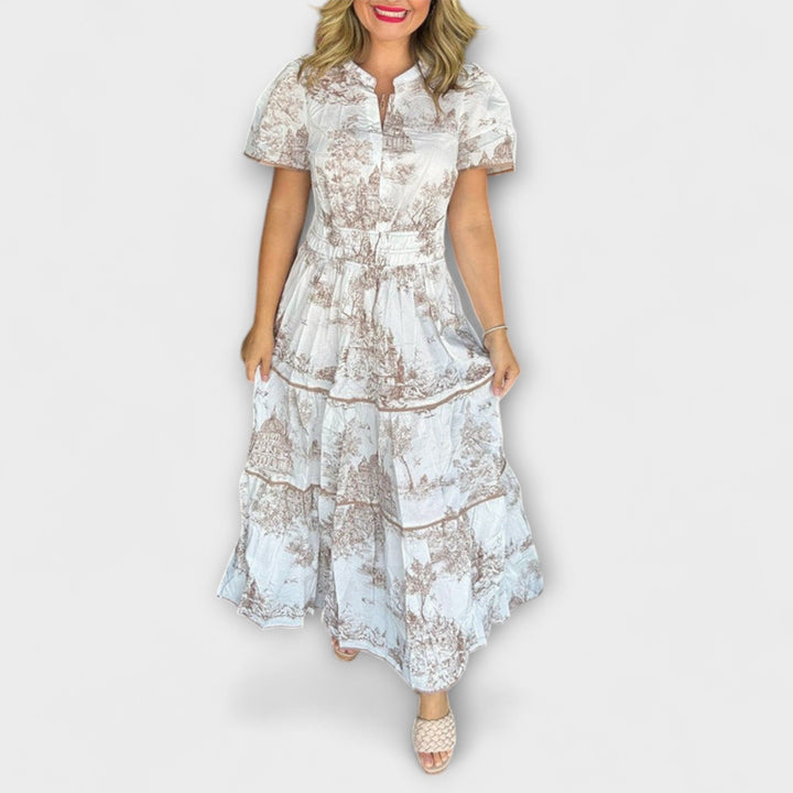 Eliza - Cremefarbenes Toile-Maxikleid mit Spitze
