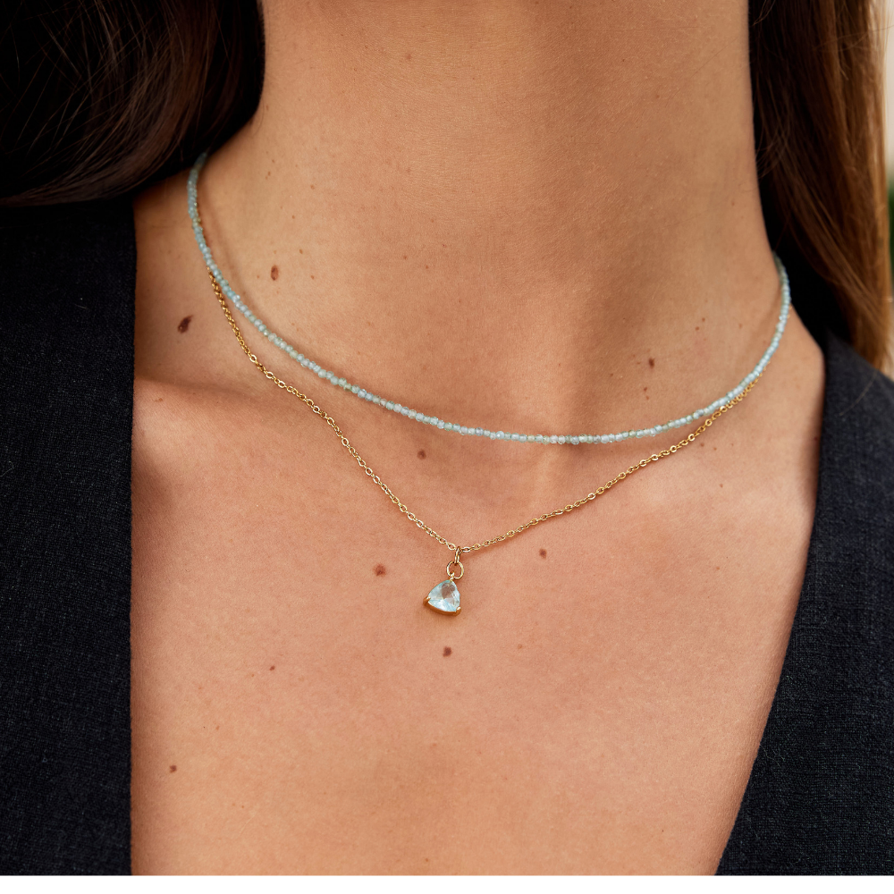 Amazonite Beaded Necklace Treasa with Heart Charm