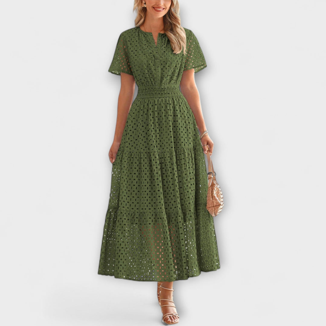 Linette - Olivgrünes Spitzen-Sommerkleid