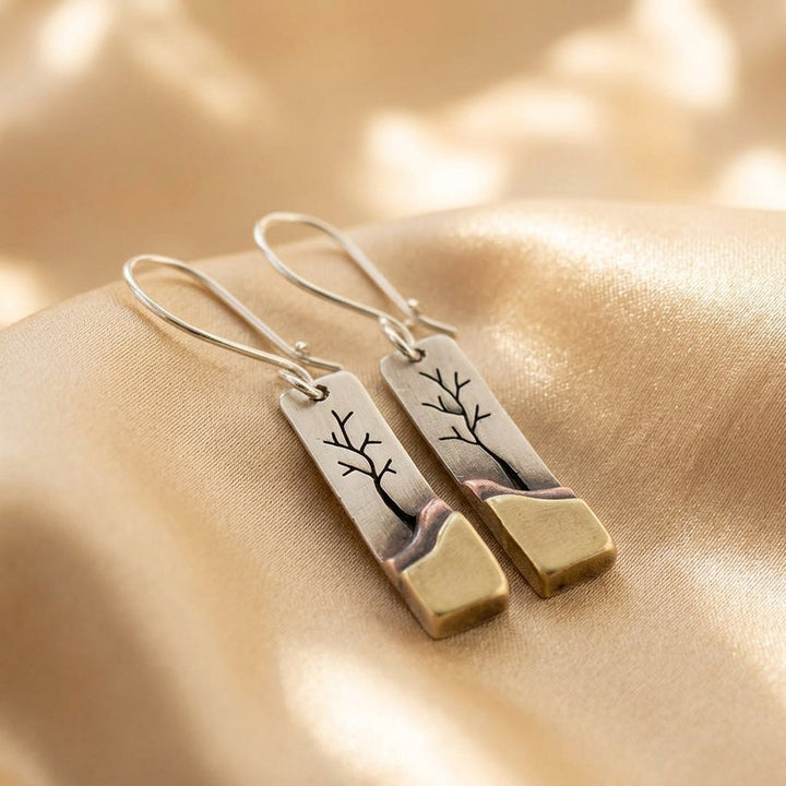 Silver & Gold Drop Earrings Clíona with Tree Motif