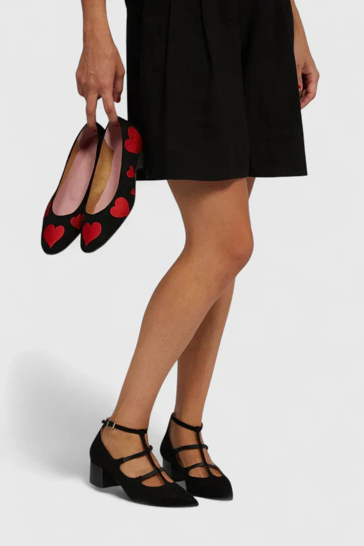 Lieselotte - Schwarze T-Steg-Pumps