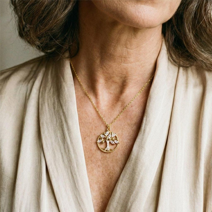 Tree of Life Necklace with Crystals, Gold-Tone
