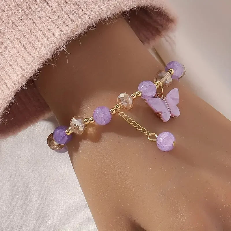 Gold Beaded Bracelet Áine with Butterfly