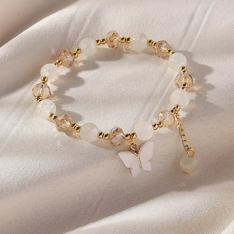 Gold Beaded Bracelet Áine with Butterfly
