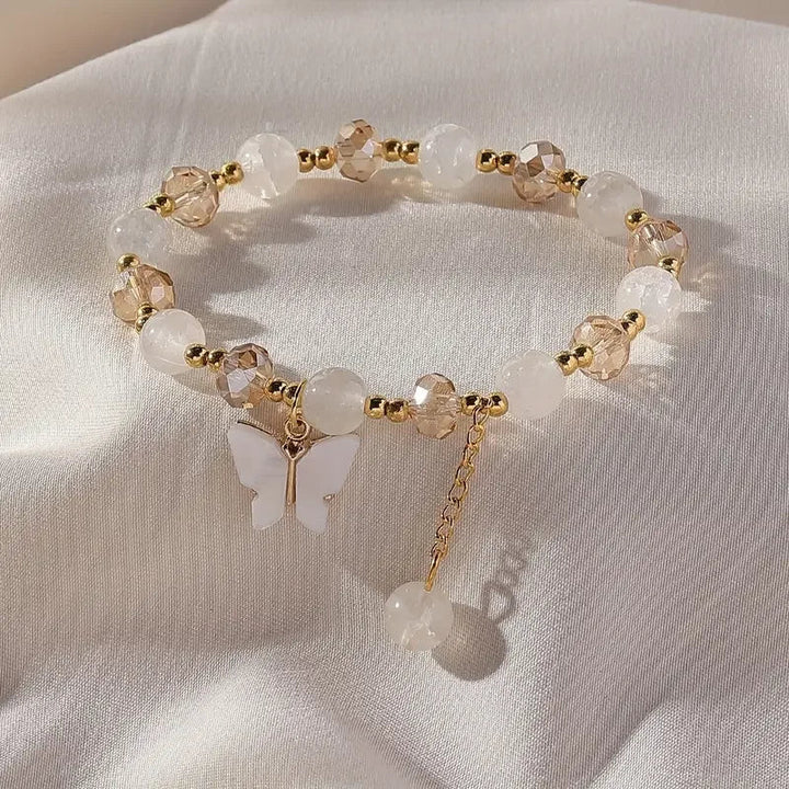 Gold Beaded Bracelet Áine with Butterfly