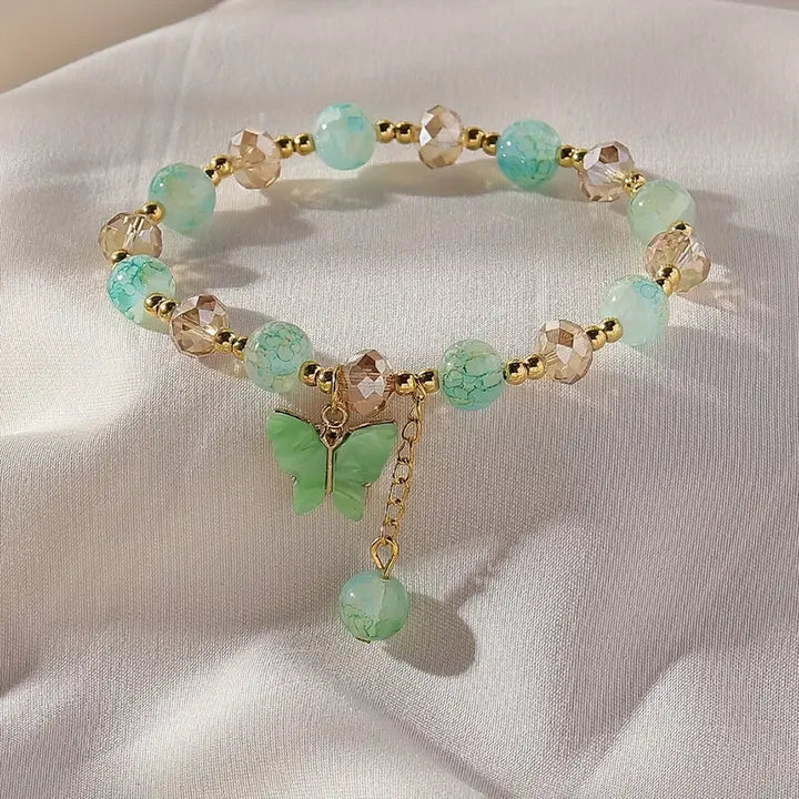 Gold Beaded Bracelet Áine with Butterfly