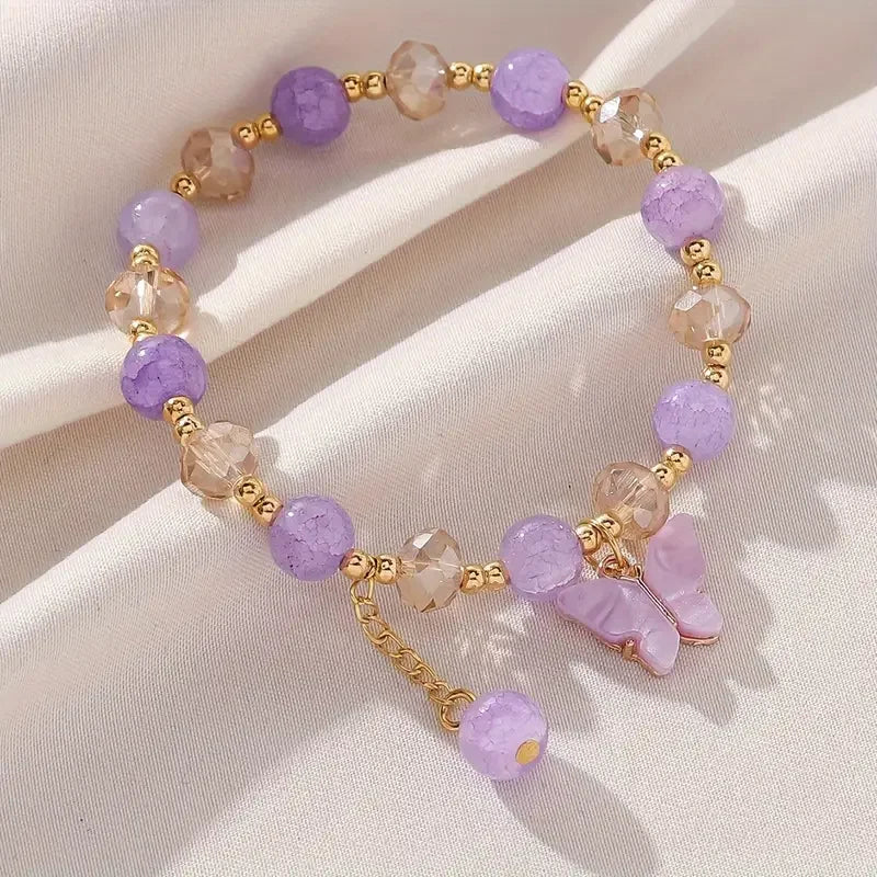 Gold Beaded Bracelet Áine with Butterfly