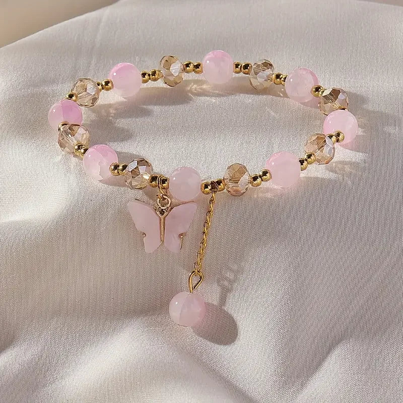 Gold Beaded Bracelet Áine with Butterfly