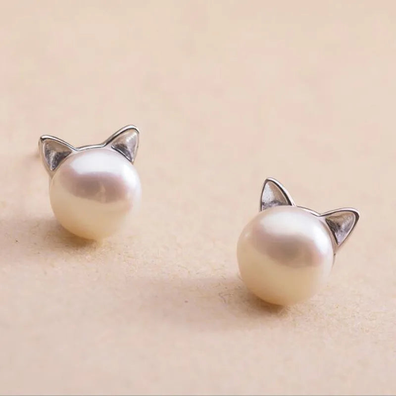Silver Necklace Set Aoife with Cat and Pearl