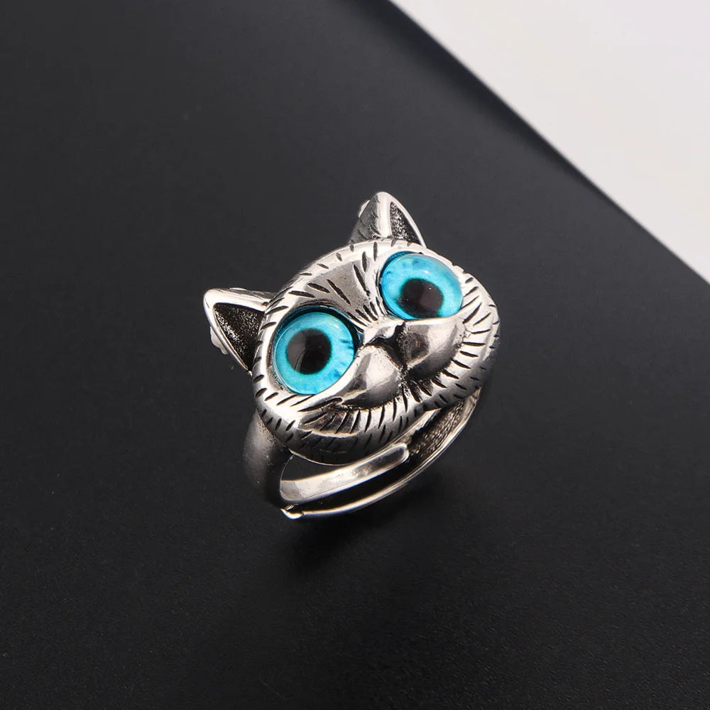 Silver Adjustable Ring Ciara with Cat Motif