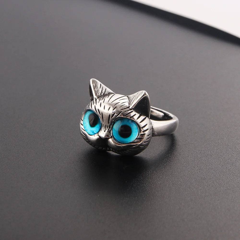 Silver Adjustable Ring Ciara with Cat Motif
