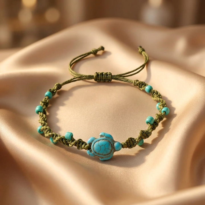 Green Cord Bracelet Fionnuala with Turquoise Turtle