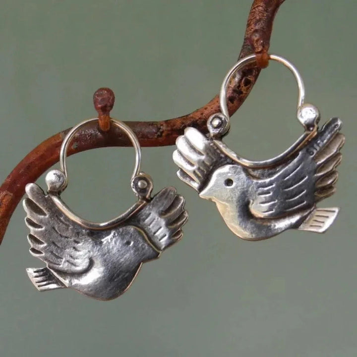 Silver Hoop Earrings Clíodhna with Dove Motif