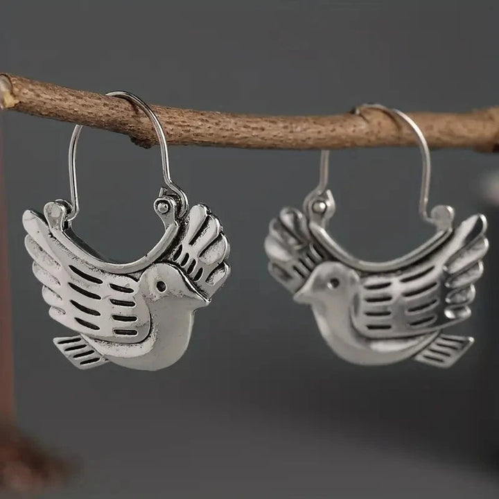 Silver Hoop Earrings Clíodhna with Dove Motif